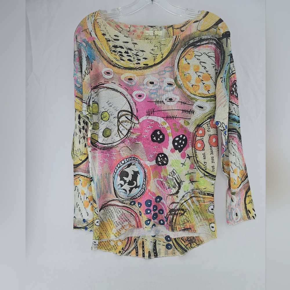 Made In Italy Colorful Abstract Women's Top Size XL